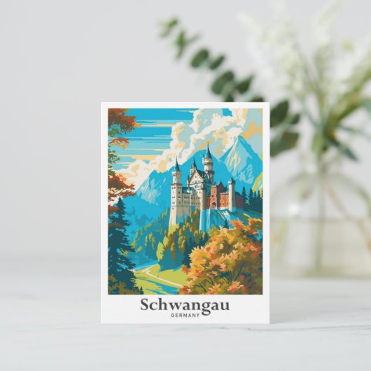 Schwangau Duitsland Vintage Travel Illustration Briefkaart (Staand voorkant)