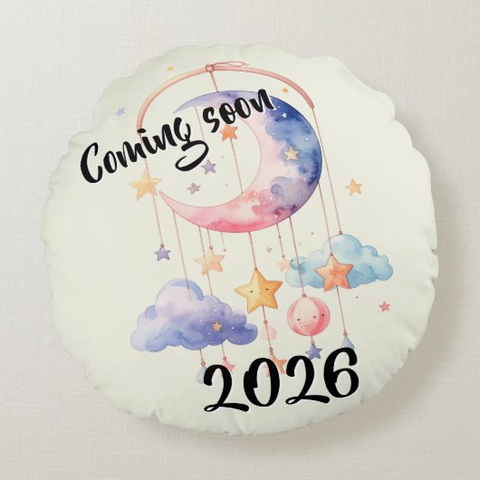Schwangerschaft baby 2026 Wolken mobile  Rond Kussen (Voorkant)