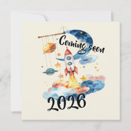 Schwangerschaft verkünden 2026 Rakete Weltraum Feestdagenkaart