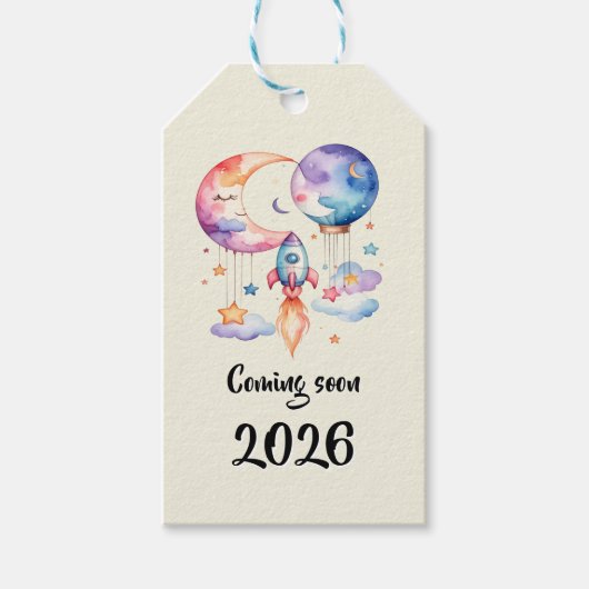 Schwangerschaft verkünden Aquarell Heißluftballon Cadeaulabel (Voorkant)