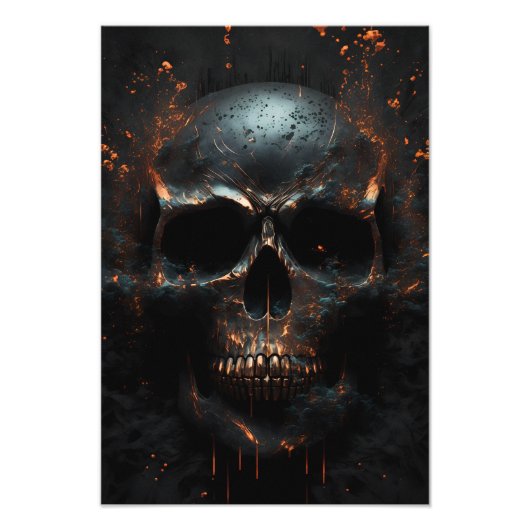 Schwarz matter Totenkopf mit Bronze Foto Afdruk (Voorkant)