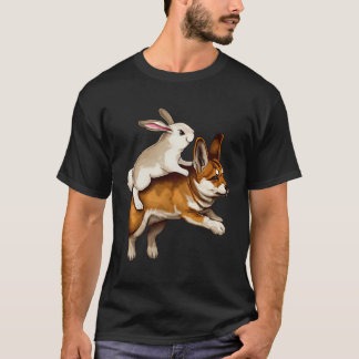 Schwarz Normalrabbit Riding Een Shiba Whimsical Pe T-shirt