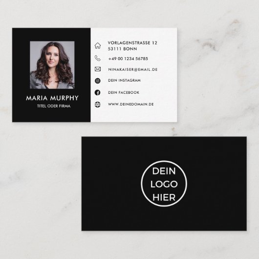 Schwarz Weiß Visitenkarte Mit Foto/Logo Visitekaartje (Voorkant / Achterkant)