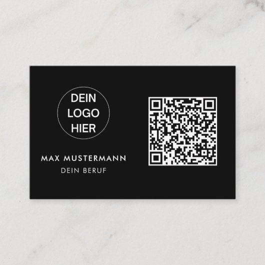 Schwarz Weiß Visitenkarte mit Logo und QR Code Visitekaartje (Voorkant)