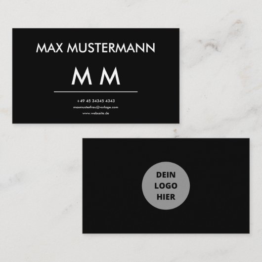 Schwarz Weiß Visitenkarte Selbst Gestalten Templat Visitekaartje (Voorkant / Achterkant)