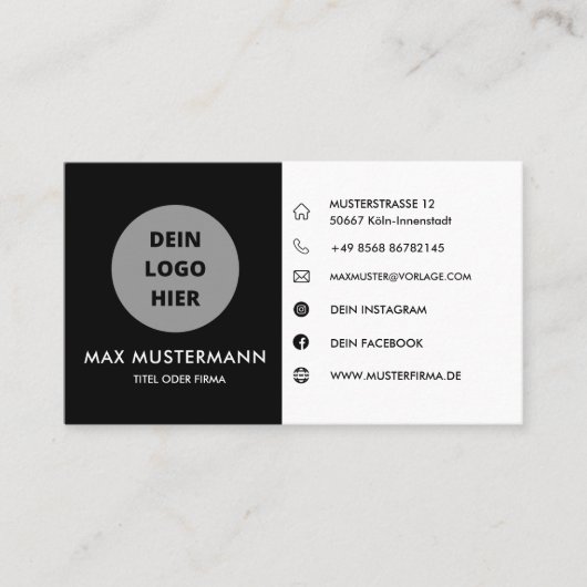 Schwarz/Weiß Visitenkarte Selbst Gestalten Vorlage Visitekaartje (Voorkant)