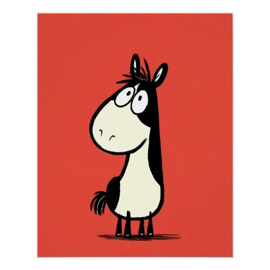 schwarz-weißes Pferd - Cartoon Comic Dooddle Stil Perfect Poster (Voorkant)