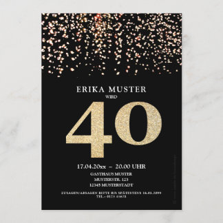 Schwarze Gold-Design Einladungen 40. Geburtstag Kaart