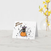 Schwarze Halloween-Katze | Happy Halloween Kaart (Gele Bloem)