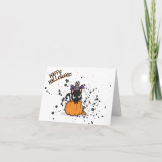 Schwarze Halloween-Katze | Happy Halloween Kaart