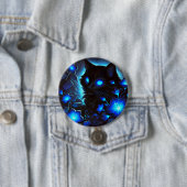 Schwarze Katze in leuchtend blau Ronde Button 7,6 Cm (In situ)