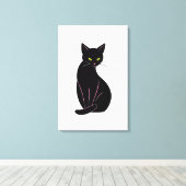 Schwarze Katze Minimal Illustration Canvas Afdruk (Insitu (Houten vloer))