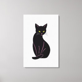 Schwarze Katze Minimal Illustration Canvas Afdruk