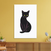 Schwarze Katze Minimal Illustration Canvas Afdruk (Insitu (Woonkamer))