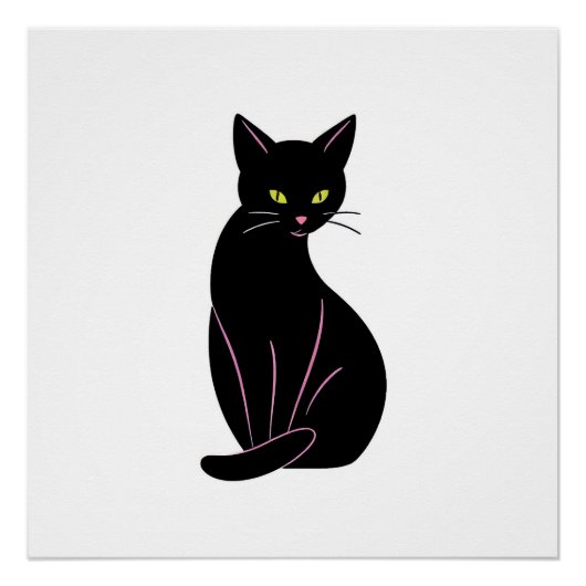 Schwarze Katze Minimal Illustration Perfect Poster (Voorkant)