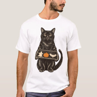 Schwarze Katze mit Halloween-Keksen T-shirt