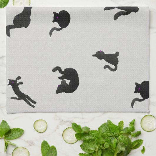 Schwarze Katzen Aquarell Muster Theedoek (Gevouwen)