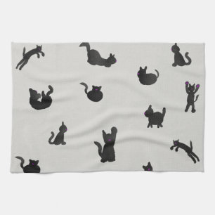 Schwarze Katzen Aquarell Muster Theedoek