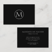Schwarze Minimale Monogramm Visitenkarte Visitekaartje (Voorkant / Achterkant)