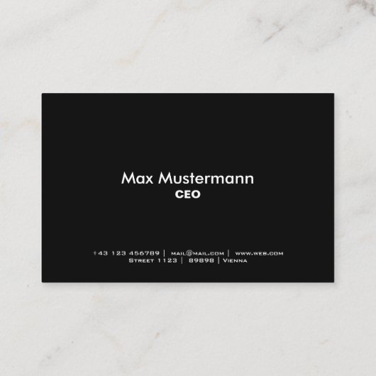Schwarze professionelle Visitenkarte Visitekaartje (Achterkant)