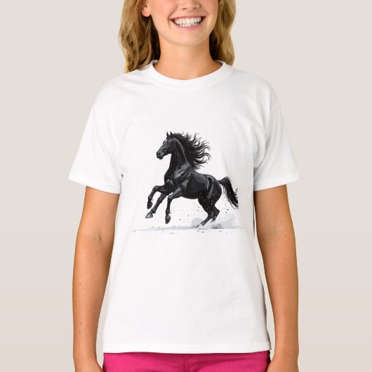 Schwarzer Galopp: Pferd in Bewegung T-shirt (Voorkant)