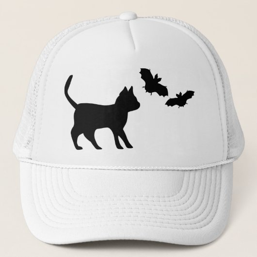 Schwarzer Kater mit Fledermaus Trucker Pet (Voorkant)