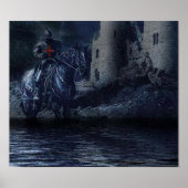 Schwarzer Tempelritter vor einer Burg Poster (Voorkant)