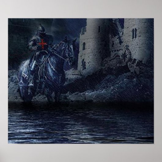 Schwarzer Tempelritter vor einer Burg Poster (Voorkant)