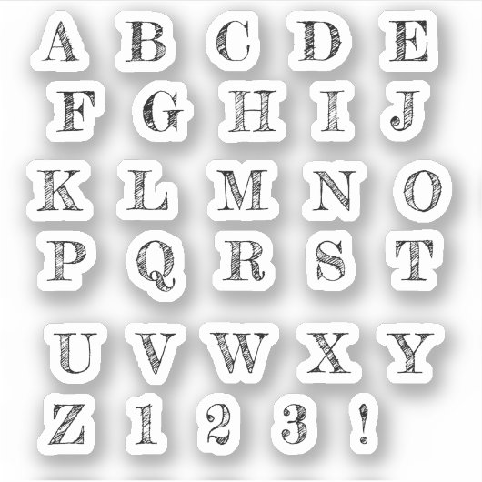 Schwarzes Buchstaben Alphabet Aufkleber Sticker (Voorkant)