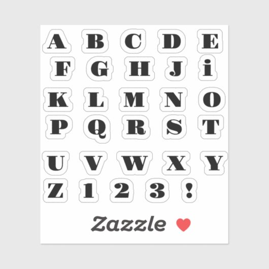 Schwarzes Buchstaben Alphabet Sticker (Vel)