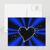 schwarzes Herz mit Sternchen auf blau - schwarz Briefkaart (Voorkant / Achterkant)