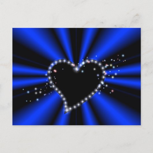 schwarzes Herz mit Sternchen auf blau - schwarz Briefkaart (Voorkant)
