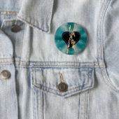 schwarzes Herz mit Sternchen und Blitz auf grün Ronde Button 5,7 Cm (In situ)