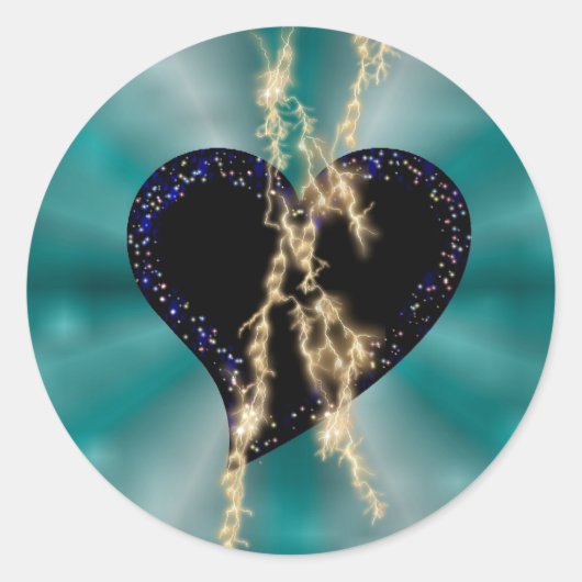 schwarzes Herz mit Sternchen und Blitz auf grün Ronde Sticker (Voorkant)
