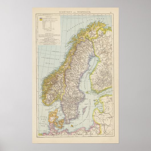 Schweden, Norwegen - Kaart Zweden en Noorwegen Poster (Voorkant)