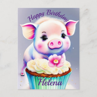 Schwein mit cupcake Wasserfarbenbild Briefkaart