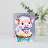 Schwein mit cupcake Wasserfarbenbild Briefkaart (Staand voorkant)
