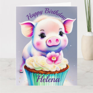 Schwein mit cupcake Wasserfarbenbild Kaart