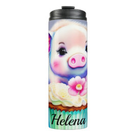 Schwein mit cupcake Wasserfarbenbild Thermosbeker