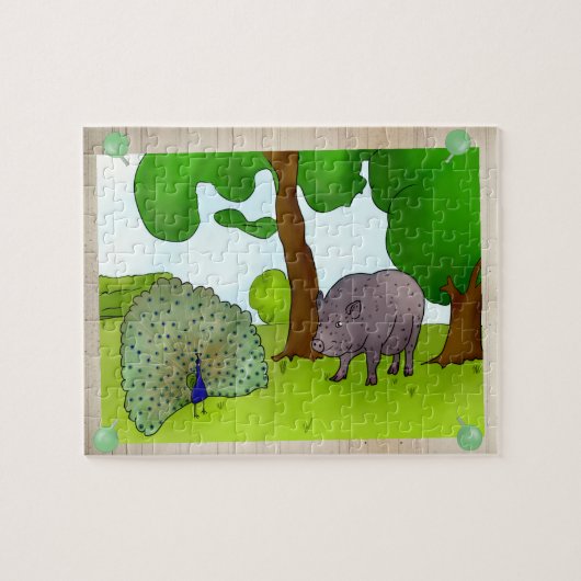 Schwein und Pfau Legpuzzel (Horizontaal)