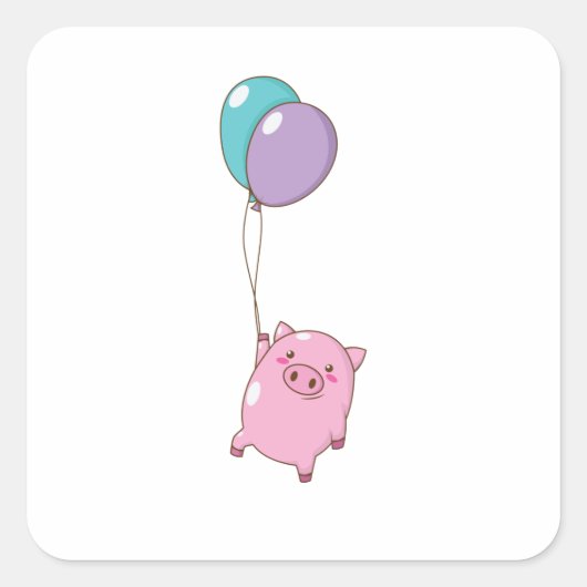 Schweinchen fliegt mit Ballons Vierkante Sticker (Voorkant)