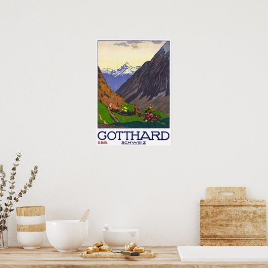 "Schweiz: 1914 - Gotthard Linie SBB Reise Werbe Poster (Keuken)
