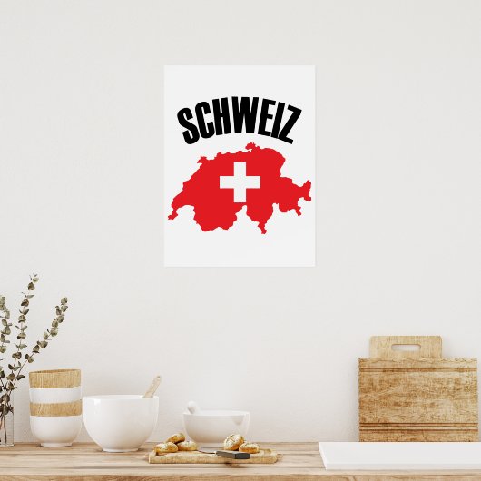 Schweiz Zwitserland Map Flag Poster (Keuken)