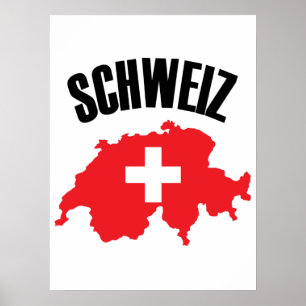 Schweiz Zwitserland Map Flag Poster