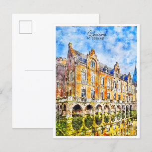 Schwerin Duitsland vintage reizen waterverf Briefkaart