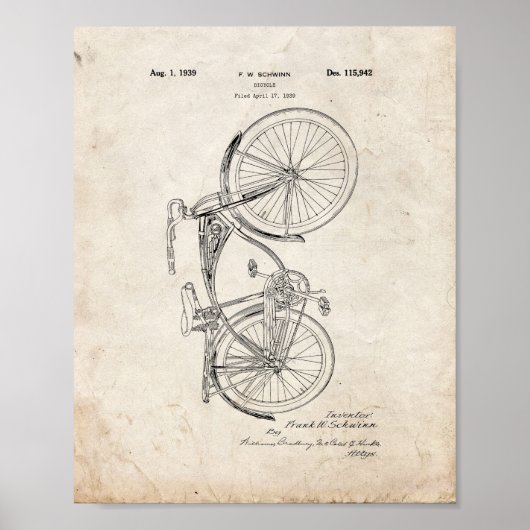 Schwinn Bicycle Patent - Oude look Poster (Voorkant)