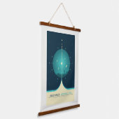 Sci-Fi Ad, blauwe atoomklok, diepe ruimte Hangend Wandkleed (Gebogen)