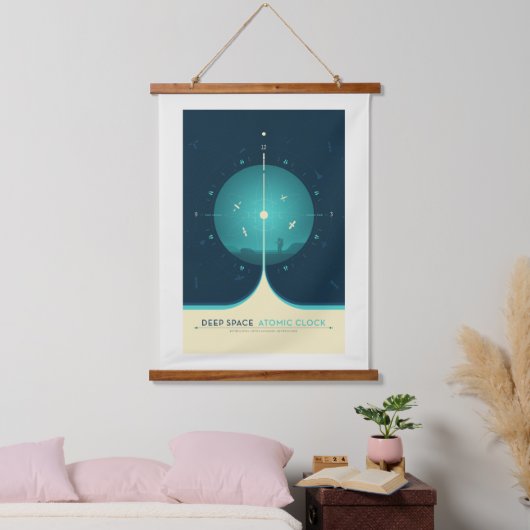 Sci-Fi Ad, blauwe atoomklok, diepe ruimte Hangend Wandkleed (Slaapkamer)