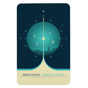 Sci-Fi Ad, blauwe atoomklok, diepe ruimte Magneet
