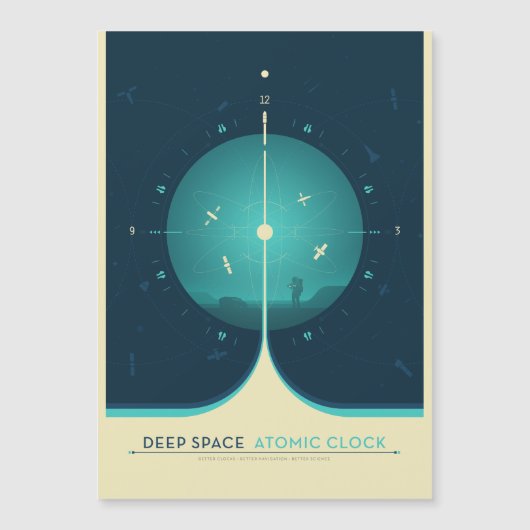 Sci-Fi Ad, blauwe atoomklok, diepe ruimte Magnetische Uitnodiging (Voorkant)